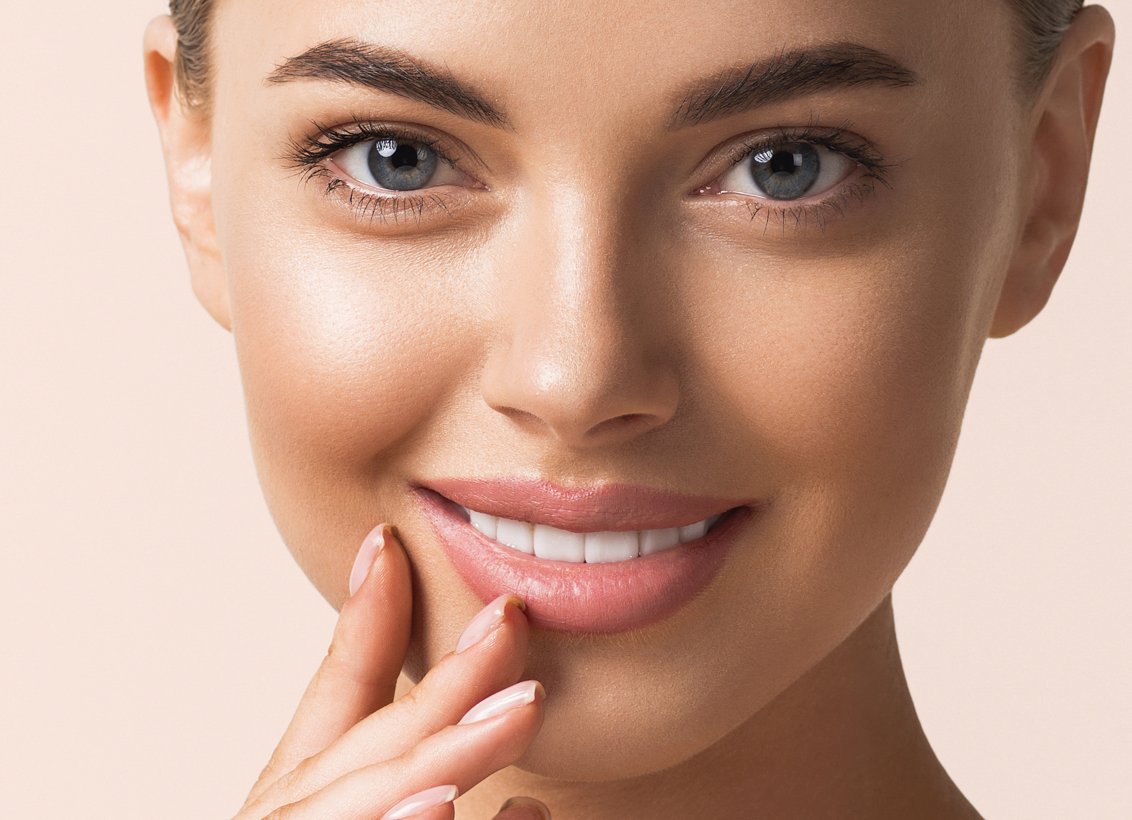 Woman beauty face portrait isolated  with healthy skin and white teeth smile